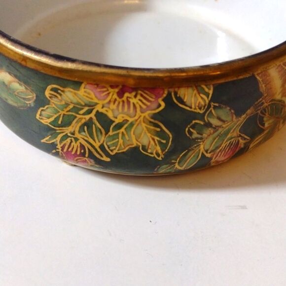 Vintage Chinese Hand-Painted Cloisonne Porcelain Trinket Dish with Lid - Picture 8 of 8